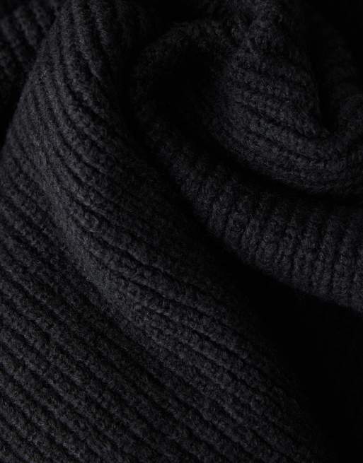ASOS DESIGN super oversized boxy fit knitted fisherman rib jumper in black, 4 of 5