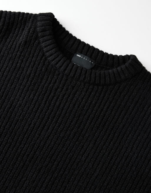 ASOS DESIGN super oversized boxy fit knitted fisherman rib jumper in black, 5 of 5
