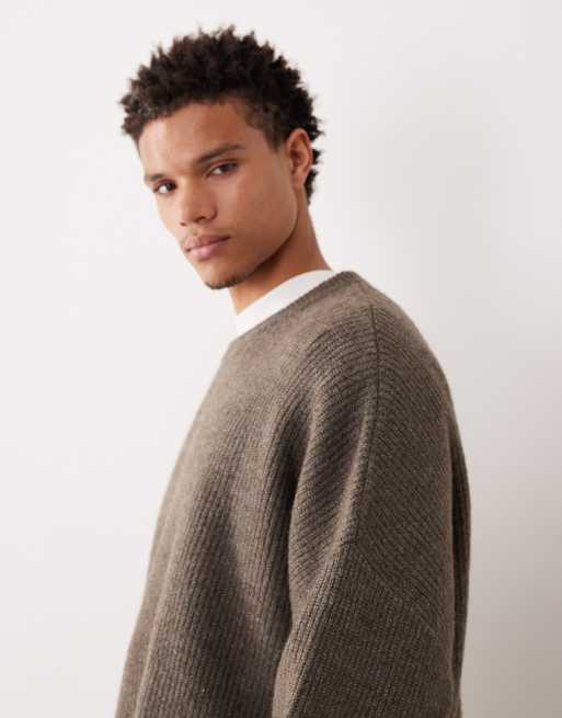 ASOS DESIGN super oversized boxy fit knitted fisherman rib jumper in brown marl, 4 of 5