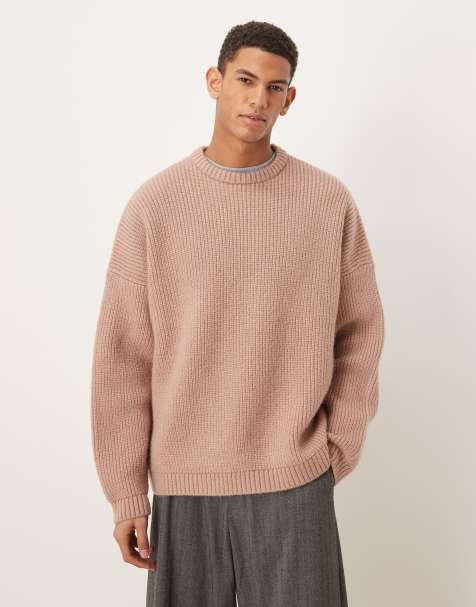 ASOS DESIGN super oversized boxy fit knitted fisherman rib jumper in light pink - view 1