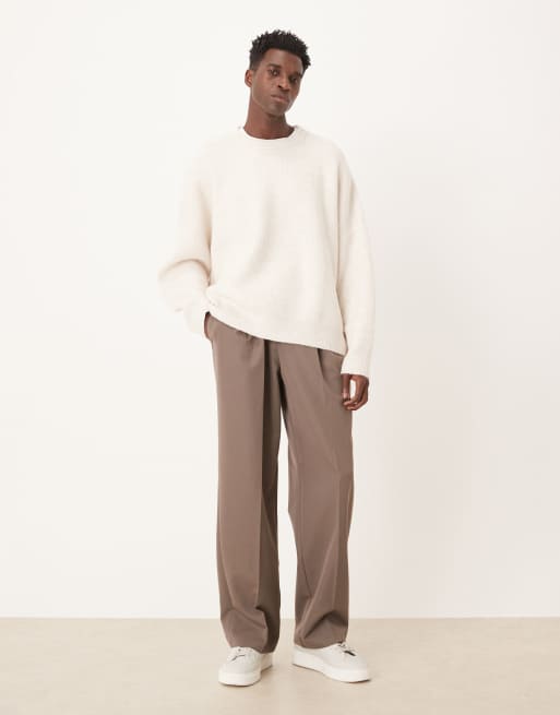 ASOS DESIGN super oversized boxy fit knitted fisherman rib jumper in oatmeal
