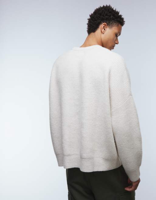 ASOS DESIGN super oversized boxy fit knitted fisherman rib jumper in oatmeal