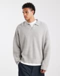 [ASOS DESIGN] ASOS DESIGN super oversized boxy fit knitted fisherman rib notch neck jumper in light grey XL Light grey