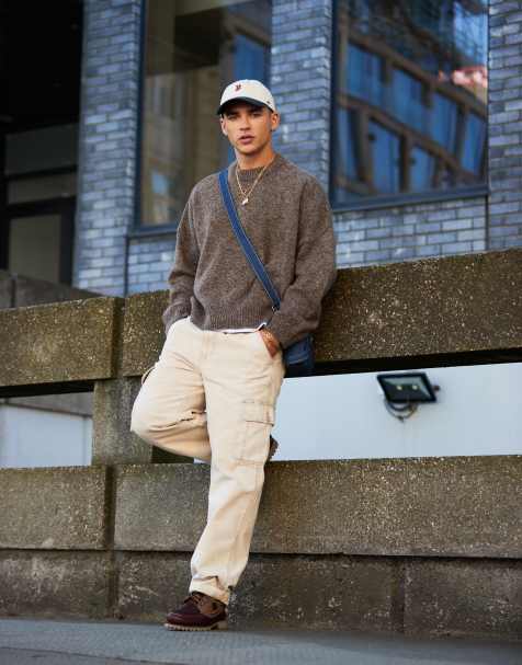 ASOS DESIGN super oversized boxy fit knitted jumper in brown marl - view 1