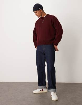 ASOS DESIGN super oversized boxy fit knitted sweater in burgundy