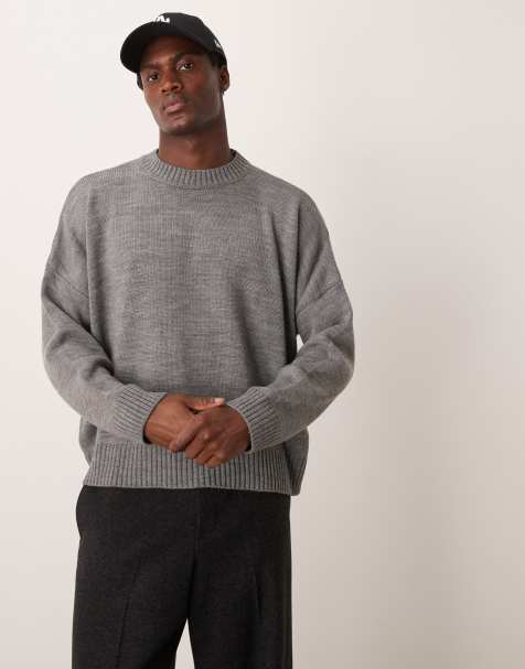 ASOS DESIGN super oversized boxy fit knitted jumper in grey marl - view 1