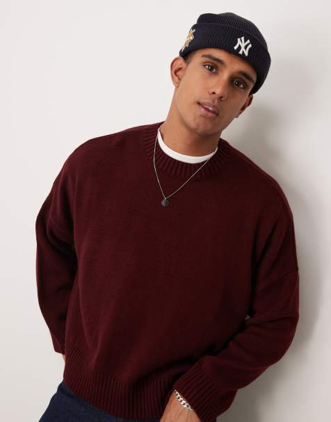 ASOS DESIGN super oversized boxy fit knitted sweater in burgundy - view 1