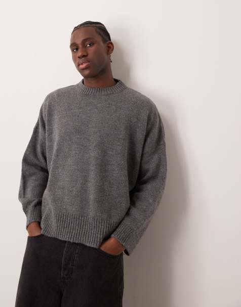 ASOS DESIGN super oversized boxy fit knitted sweater in gray - view 1