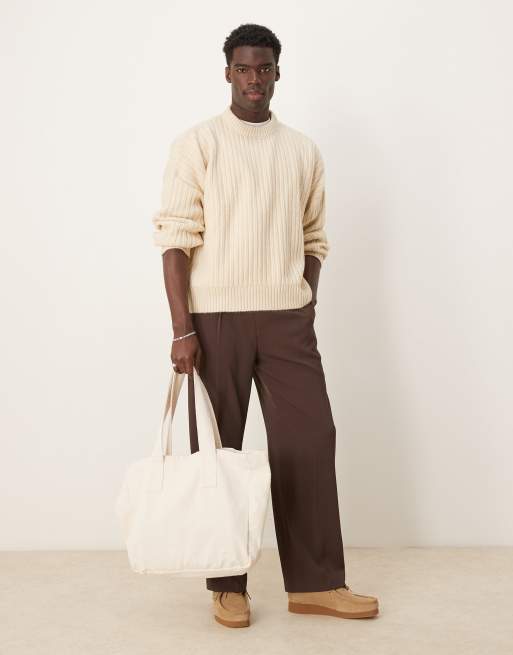 ASOS DEISGN super oversized boxy fit knitted texture crew neck jumper in ecru