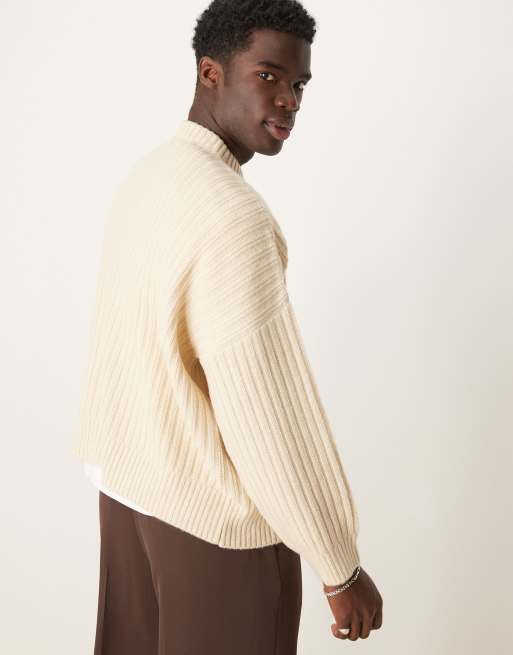 ASOS DEISGN super oversized boxy fit knitted texture crew neck jumper in ecru
