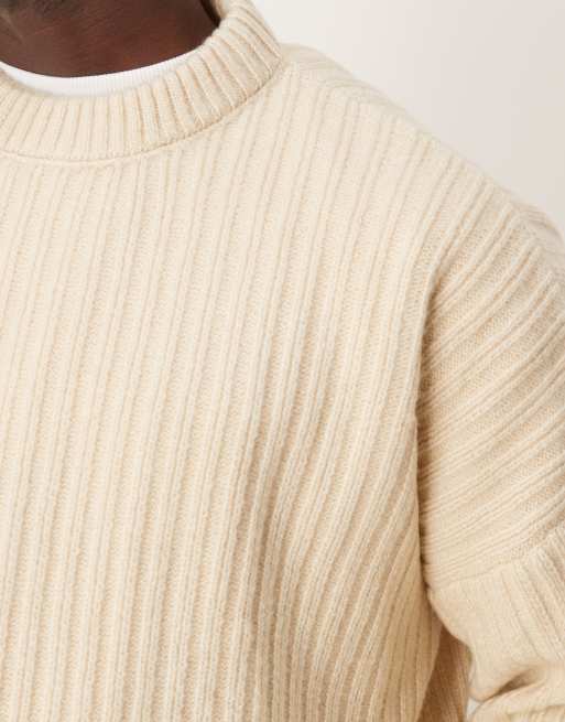 ASOS DEISGN super oversized boxy fit knitted texture crew neck jumper in ecru