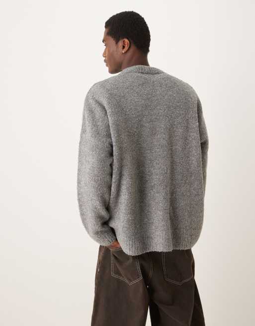ASOS DESIGN - Super oversized gebreid bouclé vest met ronde hals, zakken en rechte pasvorm in gemêleerd grijs