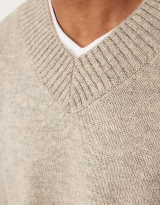 ASOS DESIGN super oversized boxy fit knitted v-neck jumper in taupe	, 5 of 5