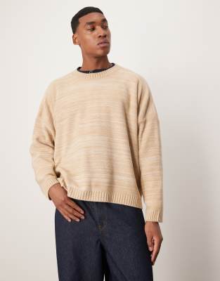 Asos Design Super Oversized Boxy Fit Mal Knitted Crew Neck Sweater In Oatmeal-neutral