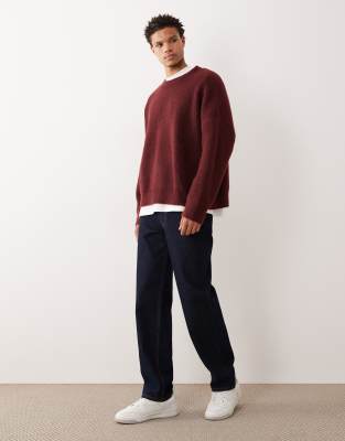 Asos Design Super Oversized Boxy Fit Rib Knit Fisherman Sweater In Red