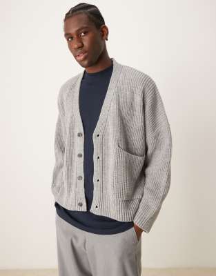 ASOS DESIGN super oversized boxy fit ribbed knitted cardigan in grey marl