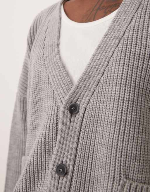 ASOS DESIGN super oversized boxy fit ribbed knitted cardigan in grey marl, 2 of 4
