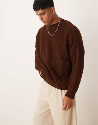 ASOS DESIGN ASOS DESIGN super oversized boxy fit ribbed knitted jumper in brown