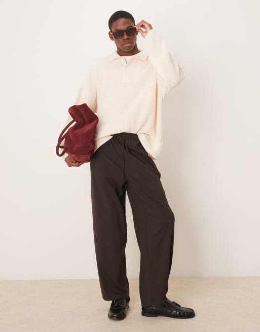 ASOS DESIGN super oversized boxy fit ribbed knitted polo in ecru, 4 of 4