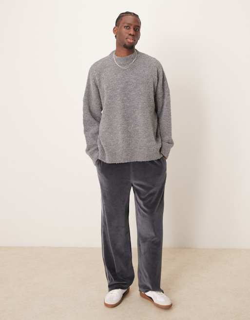 ASOS DESIGN super oversized boxy fit textured knitted crew neck jumper in grey, 2 of 4