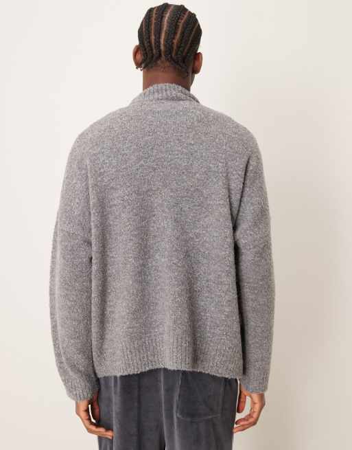 ASOS DESIGN super oversized boxy fit textured knitted crew neck jumper in grey, 3 of 4