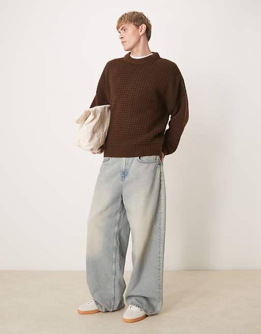 ASOS DESIGN super oversized boxy fit waffle texture knit ASOS DESIGN super oversized boxy fit waffle texture knit