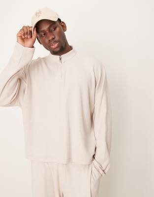 Asos Design Super Oversized Boxy Funnel Neck Twill Sweatshirt In Ecru - Part Of A Set-neutral