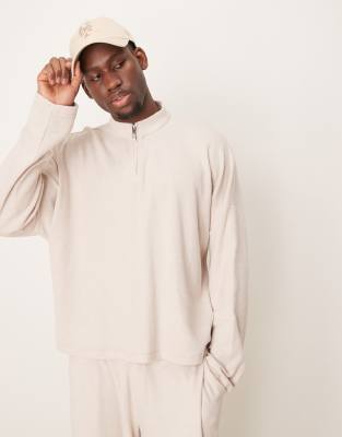 super oversized boxy funnel neck twill sweatshirt in ecru - part of a set-Neutral