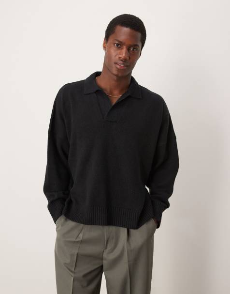 ASOS DESIGN super oversized boxy knitted notch neck jumper in navy - view 1