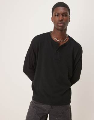 ASOS DESIGN super oversized boxy lightweight sweater in knit black boucle