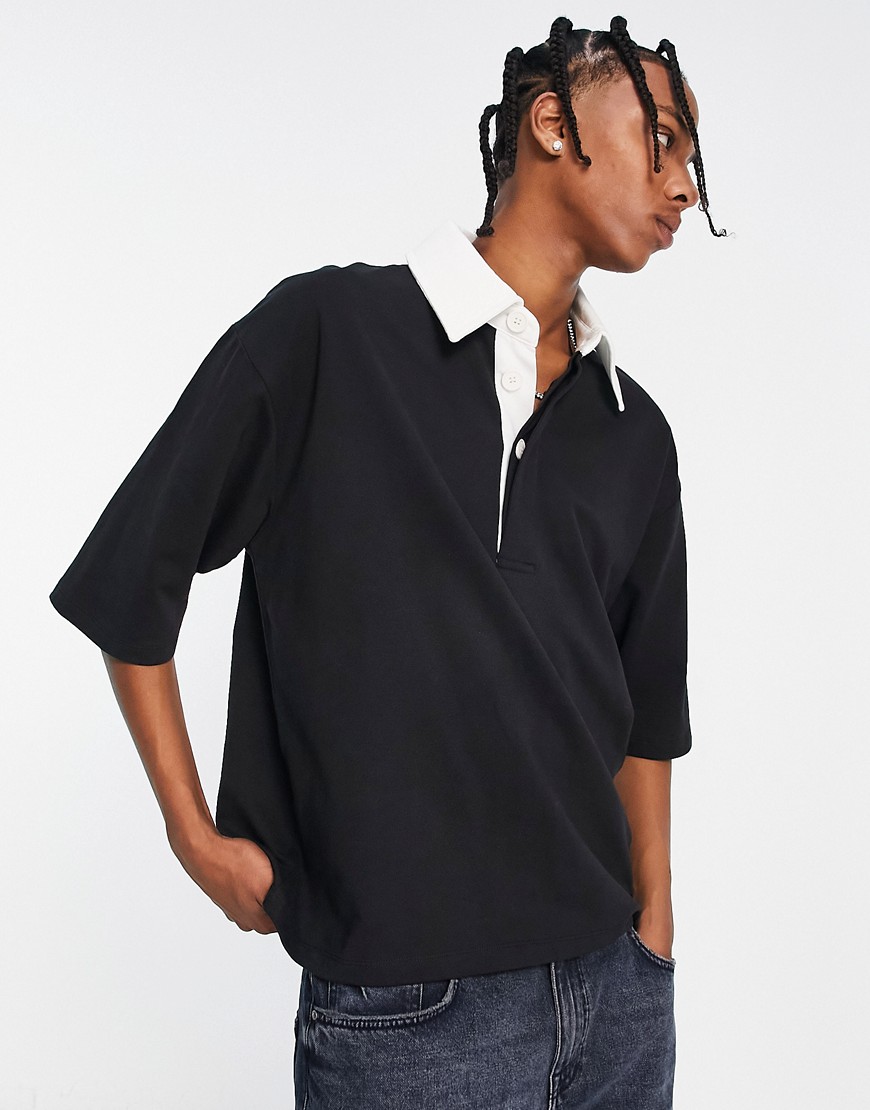ASOS DESIGN super oversized boxy short sleeve polo neck sweatshirt in black