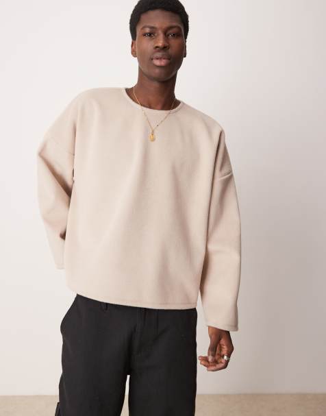 ASOS DESIGN super oversized boxy sweatshirt in textured fleece in beige - view 1