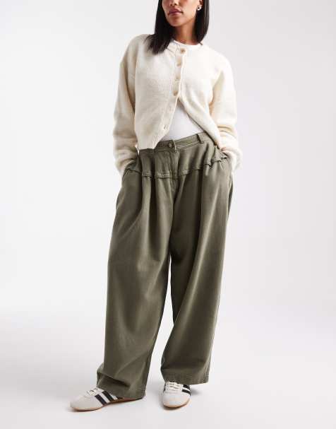 ASOS DESIGN - Super oversized broek met naaddetail in kaki met wassing - view 1