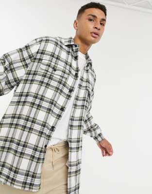 ASOS DESIGN super oversized brushed flannel check shirt in white