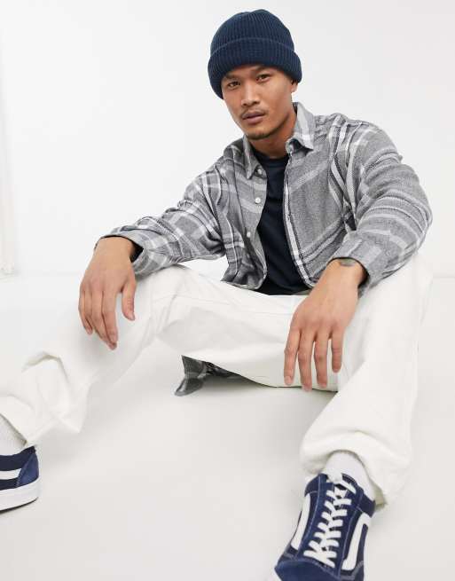 ASOS DESIGN super oversized check shirt in blue and grey