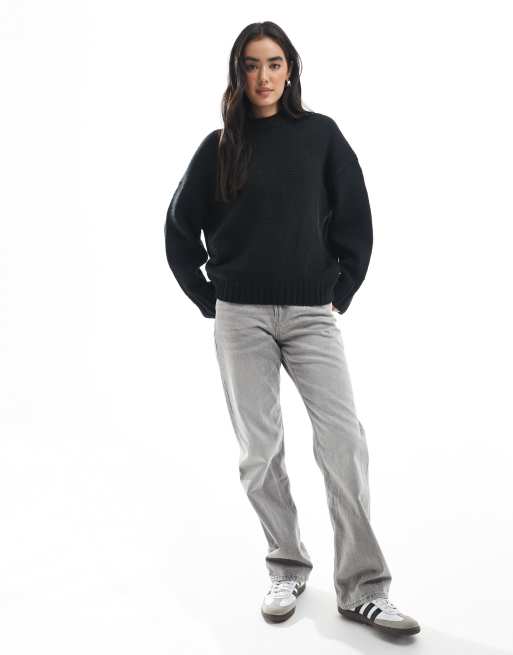 ASOS DESIGN super oversized chunky crew neck sweater with curved hem in black 