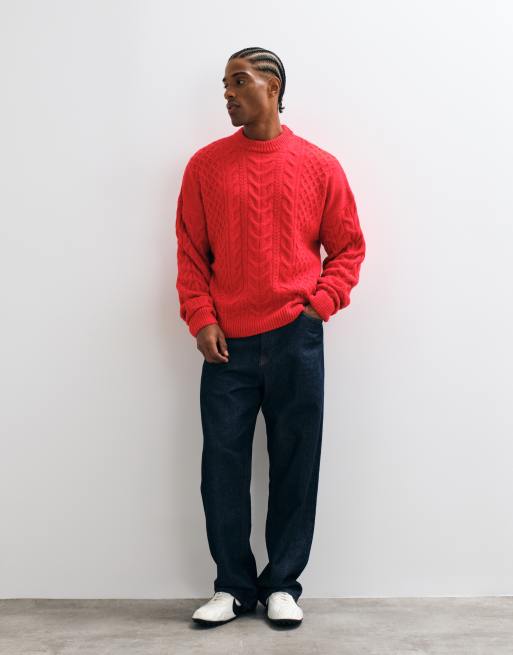 ASOS DESIGN super oversized chunky kabelstriktrøje i rød, 2 af 5