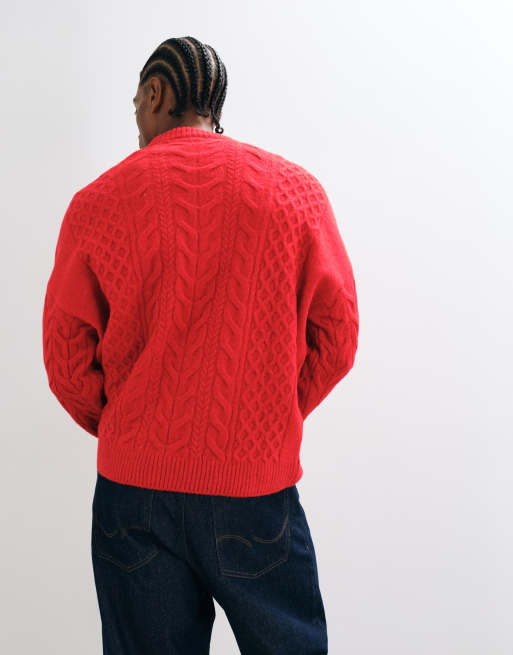 ASOS DESIGN super oversized chunky kabelstriktrøje i rød, 3 af 5