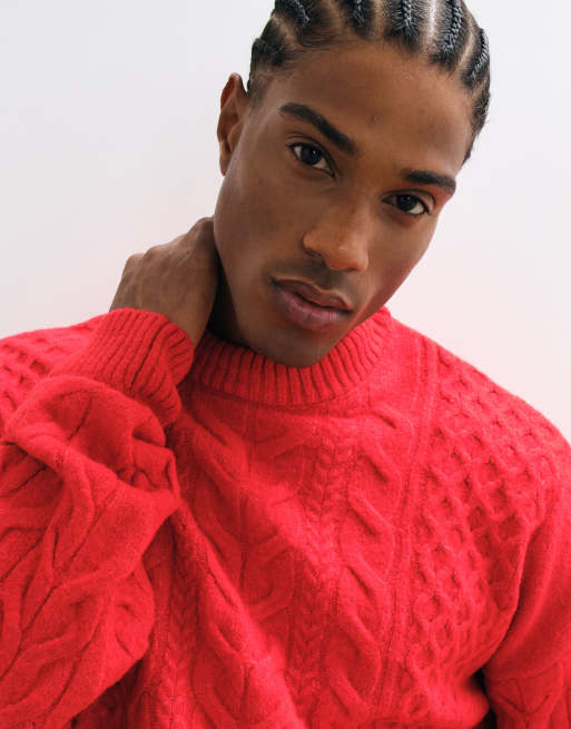 ASOS DESIGN super oversized chunky kabelstriktrøje i rød, 5 af 5