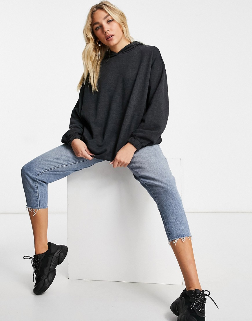 ASOS DESIGN super oversized cocoon hoodie with side pockets in charcoal marl-Gray