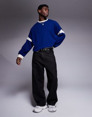ASOS DESIGN super oversized crew neck sweater in blue