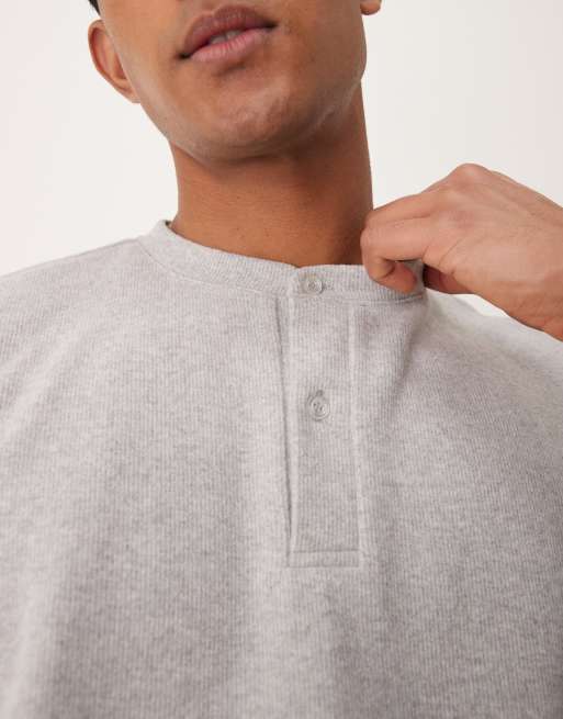 ASOS DESIGN - Super oversized cropped henley-trui van zware geribbelde stof in gemêleerd grijs, 3 van 4