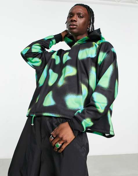 ASOS DESIGN super oversized cropped hoodie in all over blur print with toggles