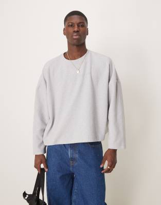 ASOS DESIGN ASOS DESIGN super oversized cropped jumper in heavyweight brushed rib in grey marl-Brown