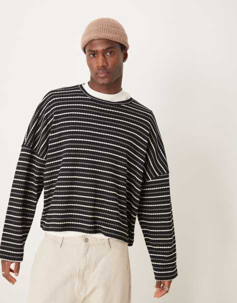 ASOS DESIGN - Super oversized cropped lichtgewicht trui met gebreid effect in zwart-witte strepen - view 1