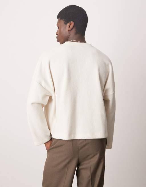 ASOS DESIGN super oversized cropped long sleeve t shirt in brushed waffle in off white ASOS