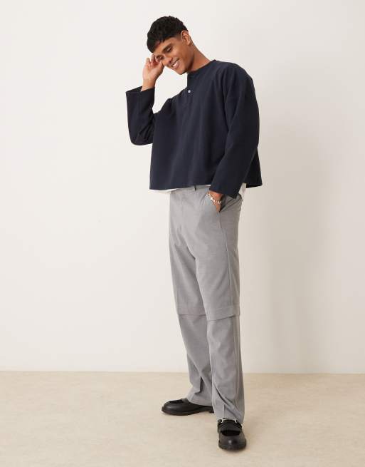 ASOS DESIGN - Super-oversized, cropped og marineblå Henley-trøje i kraftig ribstrik, 2 af 4