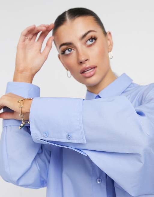 ASOS DESIGN - Super-oversized dad-skjorte i lyseblå bomuld i afslappet pasform, 3 af 4