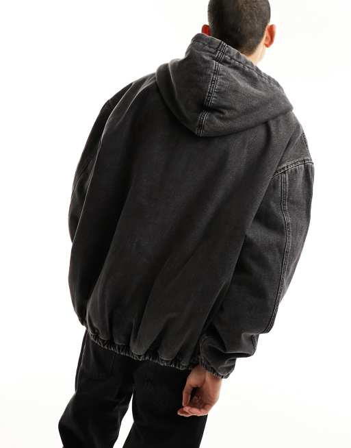 Denim jacket with zip and online hood