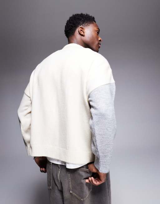 ASOS DESIGN super oversized fit crew neck jumper in beige colour block 
